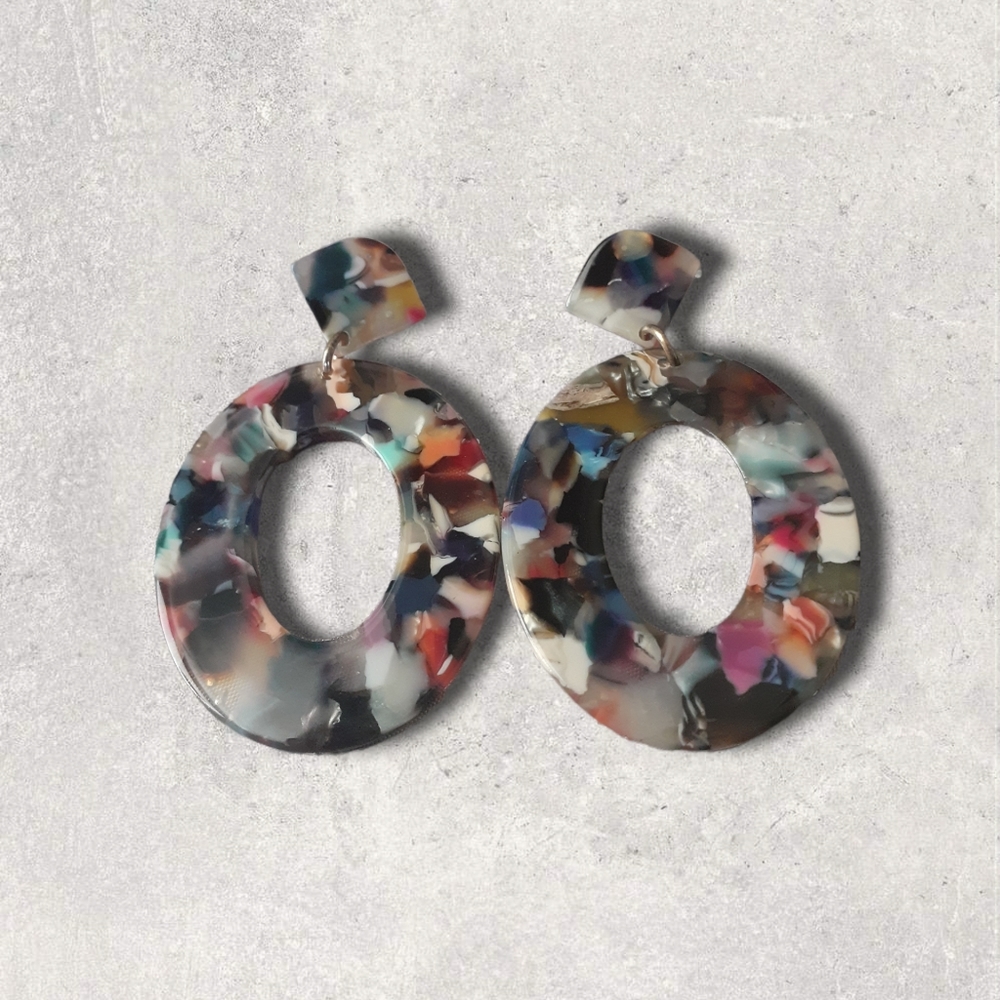 Multi-Color Lucite Post Drop Oval Earrings